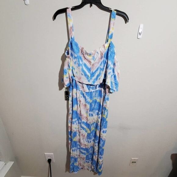 Liberty Love bLUE yELLOW AND tAN Tie dye Maxi dress plus size‎ 2X - Picture 7 of 10